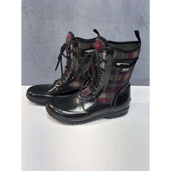 BOGS Neo-Tech Waterproof Rain / Barn Boots with Purple/Black Plaid Pattern Size9 - Picture 4 of 7